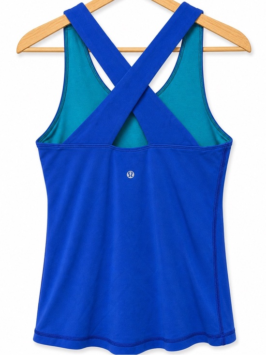 lululemon athletica Tops - Lululemon Blue Criss Cross Racerback Tank Top Built In Bra Yoga Run Size 2/4